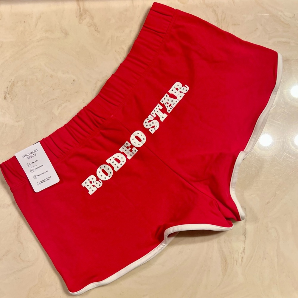 🤠VS PINK Soft Modal Micro Shorts Bling “RODEO STAR” Red Western Festival LARGE